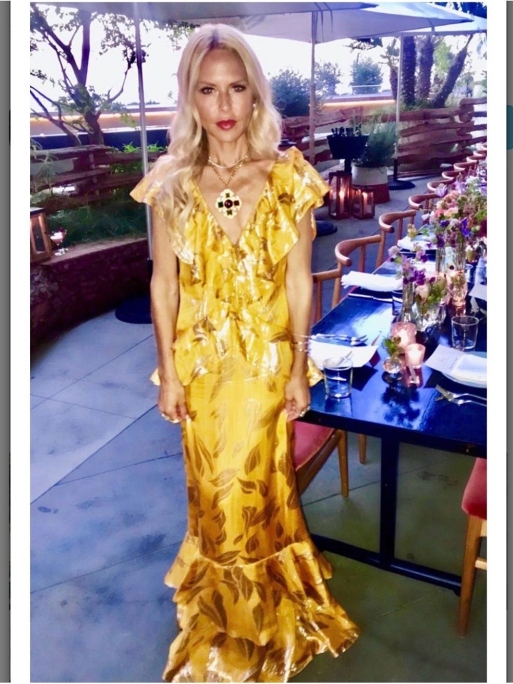 Rachel Zoe Golden Yellow Floral Ruffle V-Neck Maxi Dress